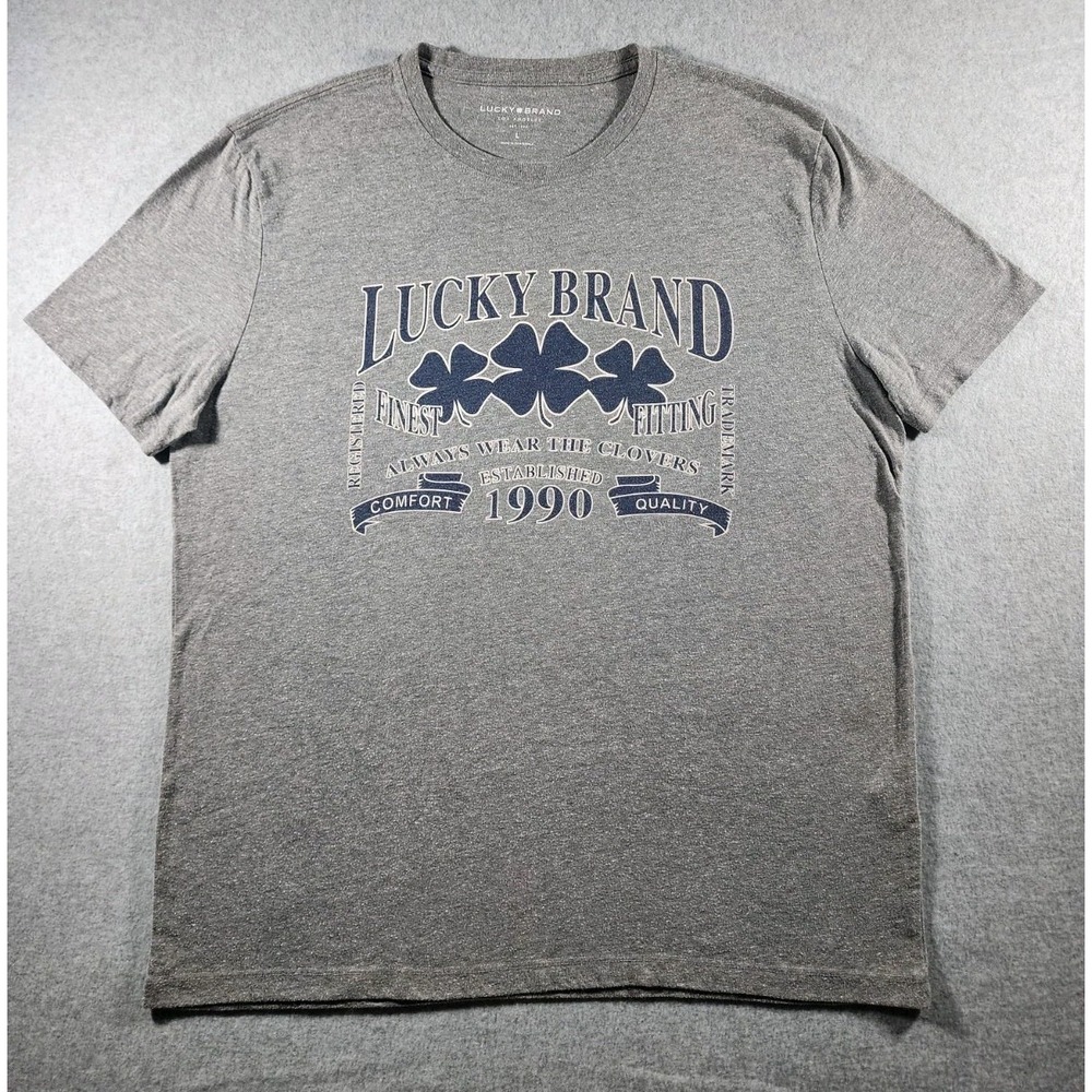 Lucky Brand Men's T-Shirt, Size L, Gray With Graphic Print, Short Sleeve